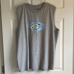 Nike Swim Gray Sleeveless Tee with Blue Wave and Yellow Swoosh